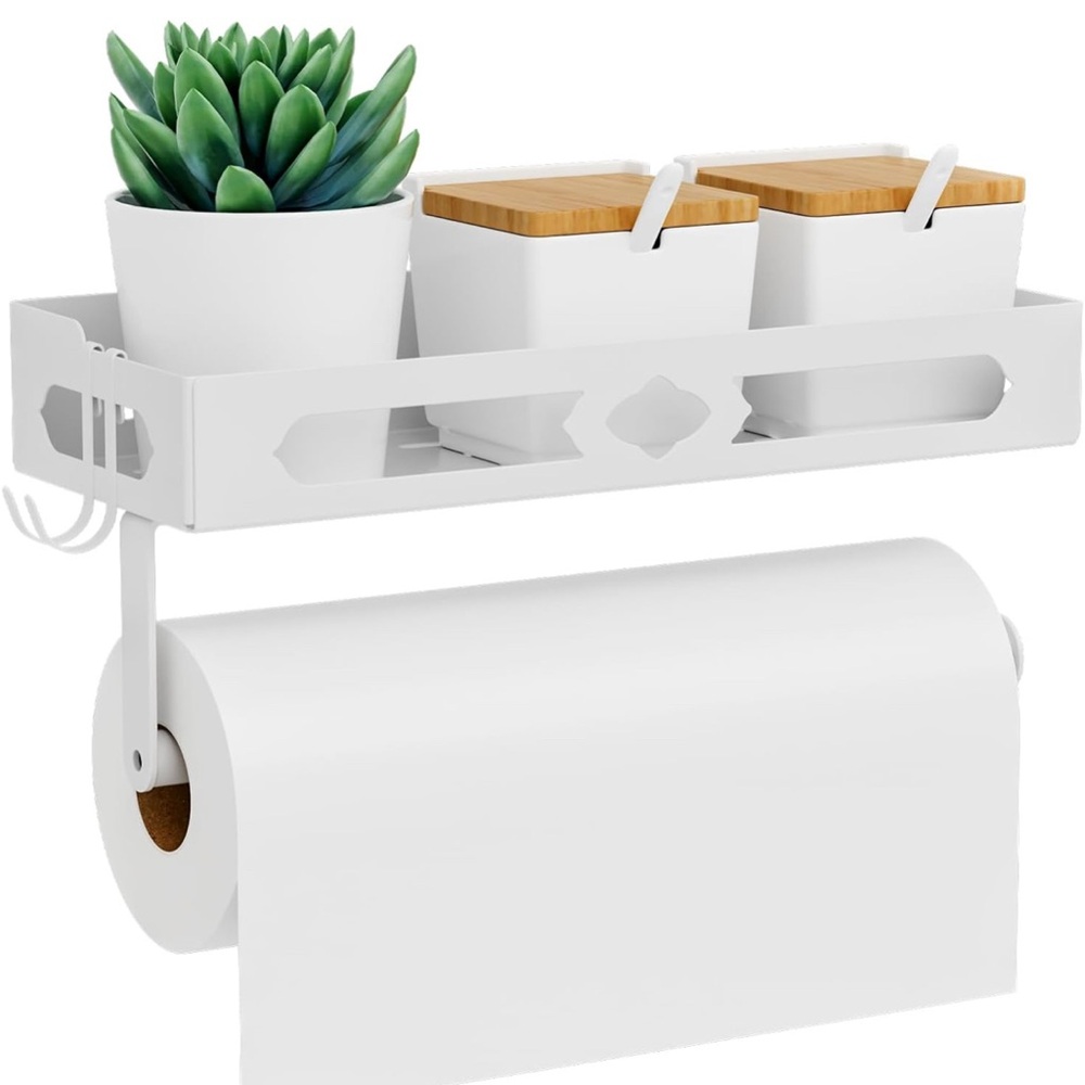 White Bathroom Shelf with Towel Holder